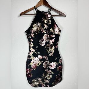 Dainty Hooligan Bodycon High Neck Black Metallic Floral Mini Dress Size Small